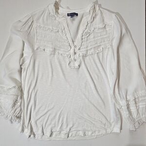 Democracy Ruffle Henley Blouse Womens Size Medium White